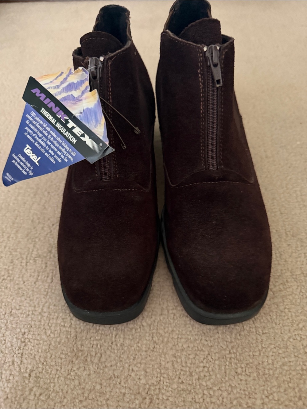NWT Vintage Barbo Canada Brown Suede Front Zip Boots